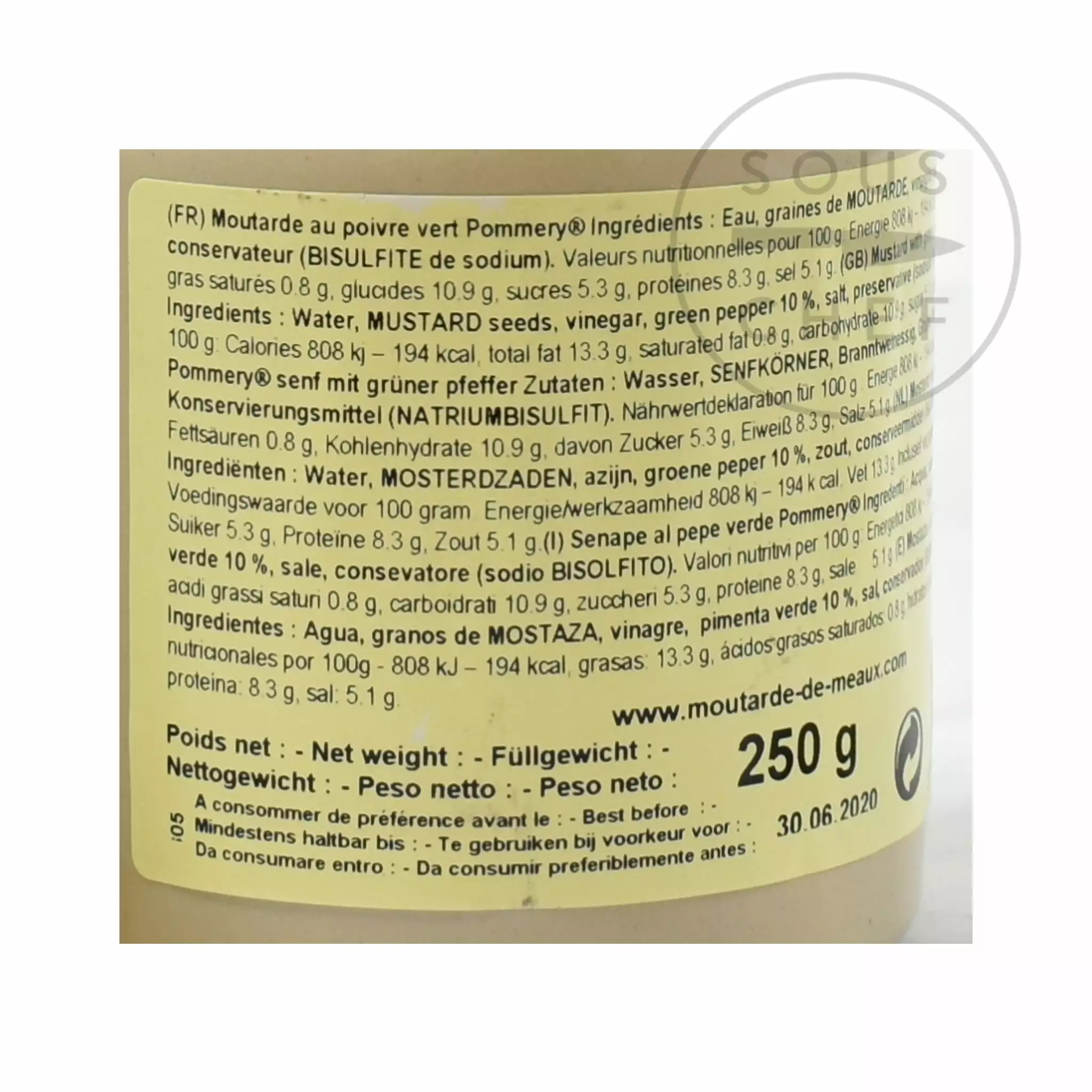 Ingredients Pommery Green Peppercorn Mustard 250g 6 Ingredients Pommery Green Peppercorn Mustard 250g