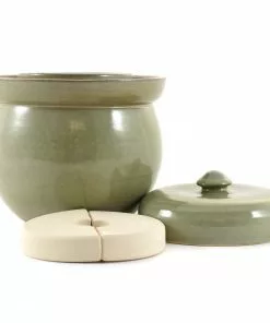 Sauerkraut Pots Cookware Handmade Stoneware Fermenting Crock In Green 2 Litre