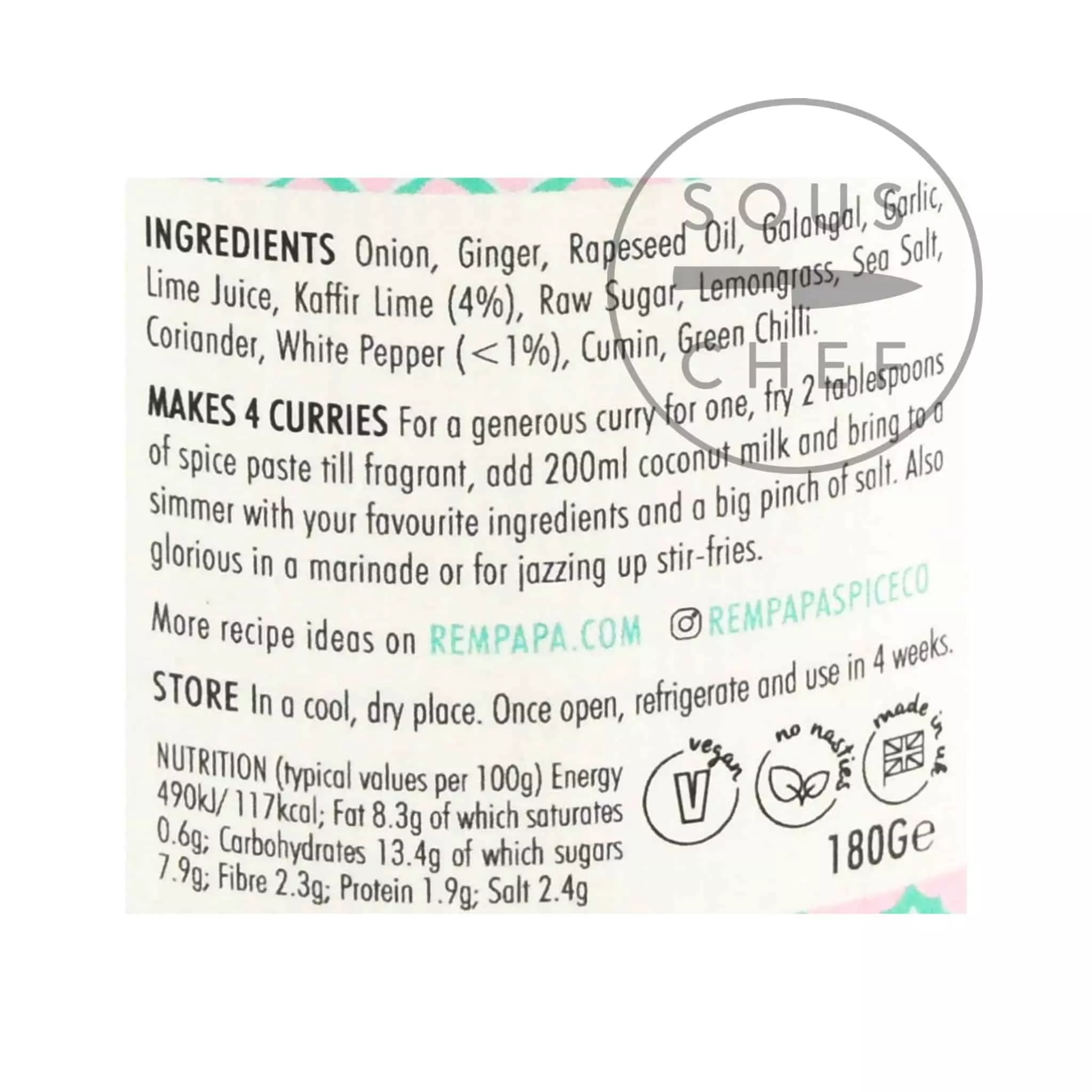 Ingredients Rempapa Penang Kaffir Lime & White Pepper Spice Paste 180g 6 Ingredients Rempapa Penang Kaffir Lime & White Pepper Spice Paste 180g