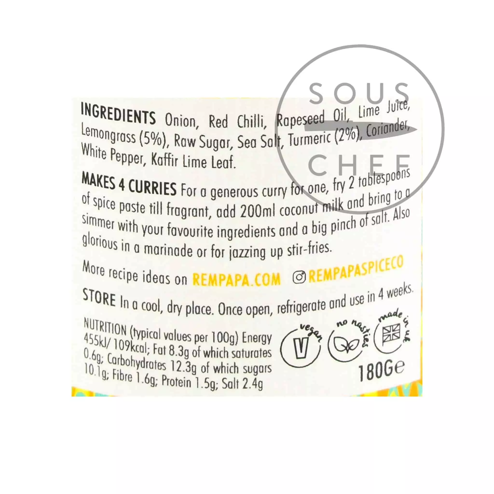 Rempapa Peranakan Turmeric & Lemongrass Spice Paste 180g Ingredients 6 Rempapa Peranakan Turmeric & Lemongrass Spice Paste 180g Ingredients