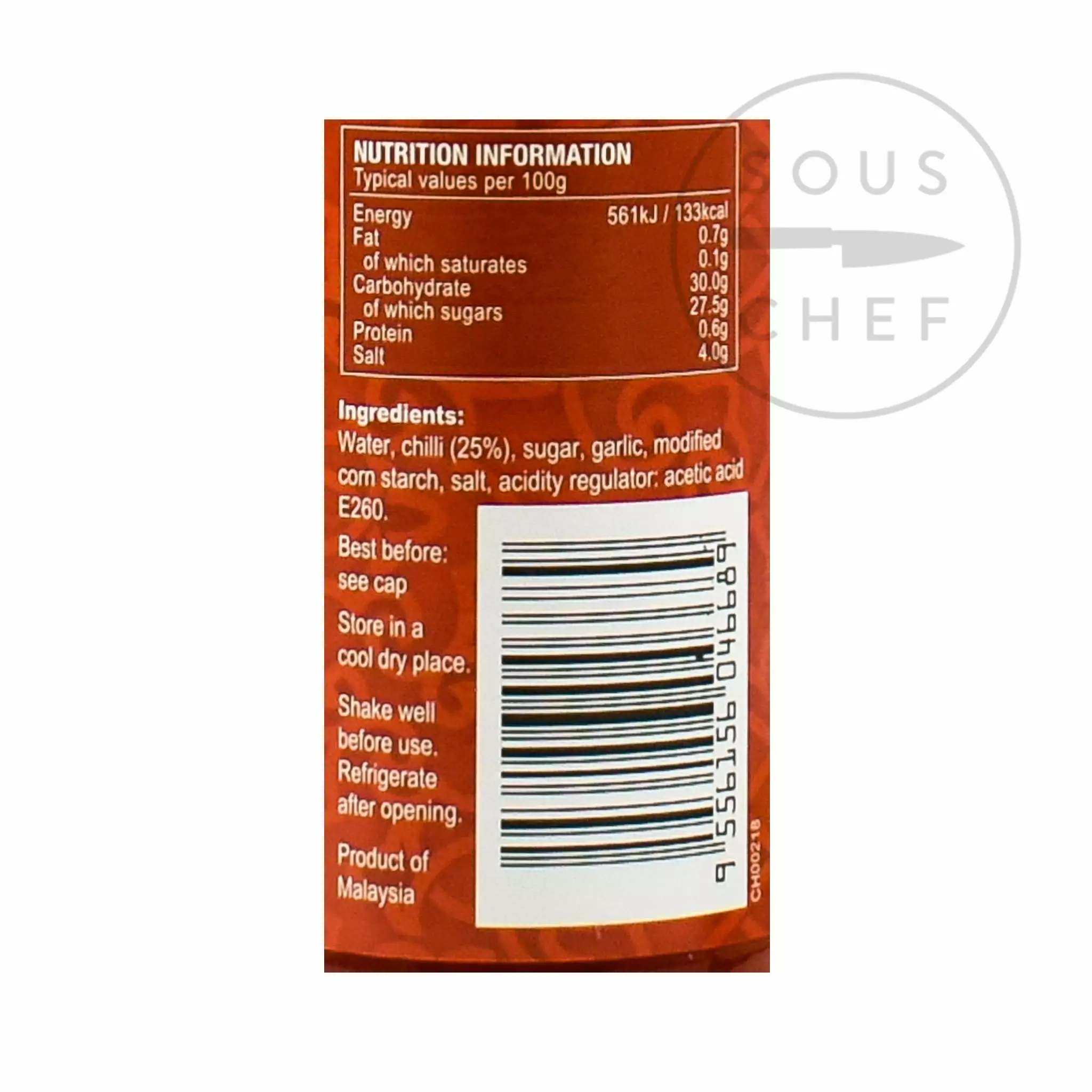 Yeo's Hot Chilli Sauce 300ml Ingredients 5 Yeo's Hot Chilli Sauce 300ml Ingredients