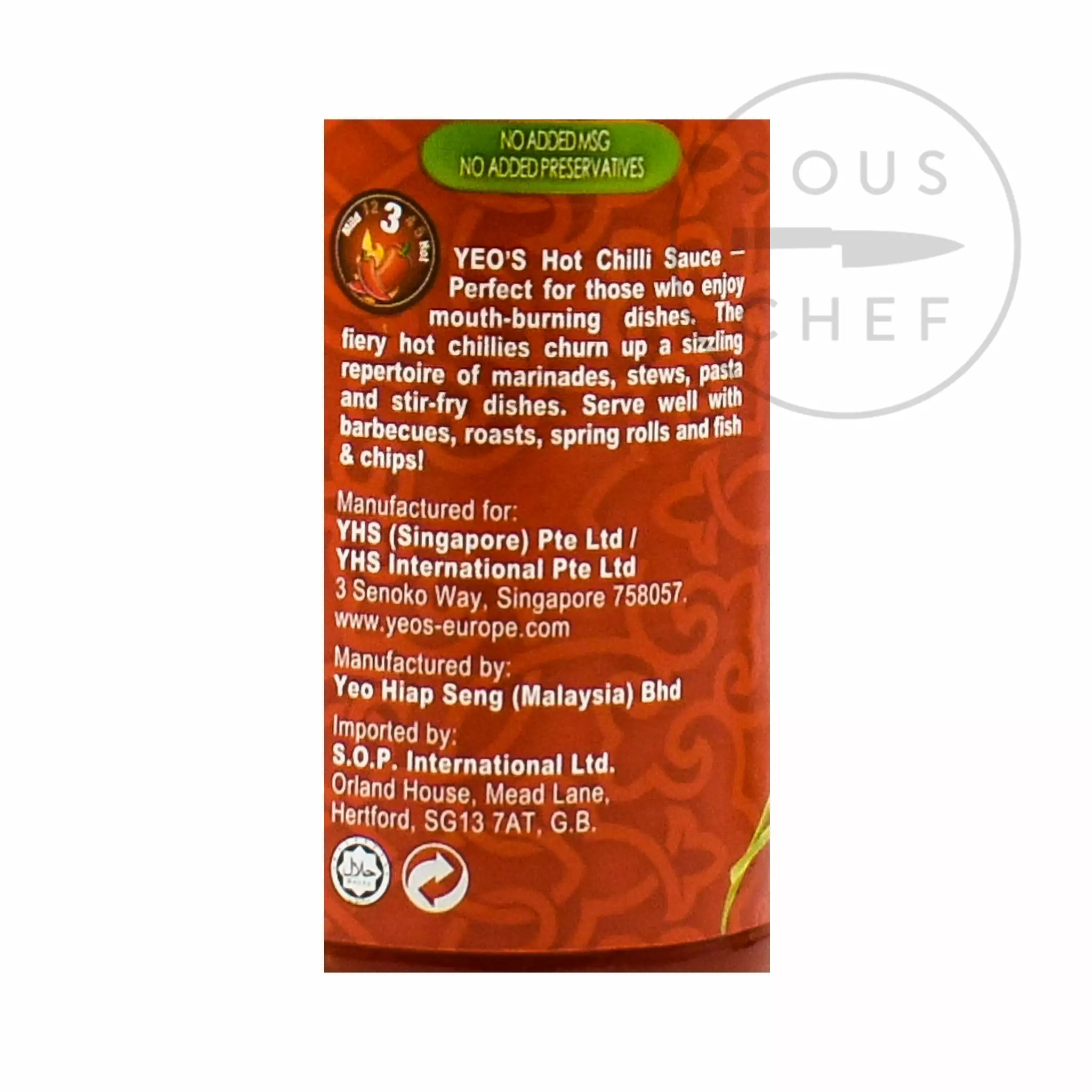 Yeo's Hot Chilli Sauce 300ml Ingredients 4 Yeo's Hot Chilli Sauce 300ml Ingredients
