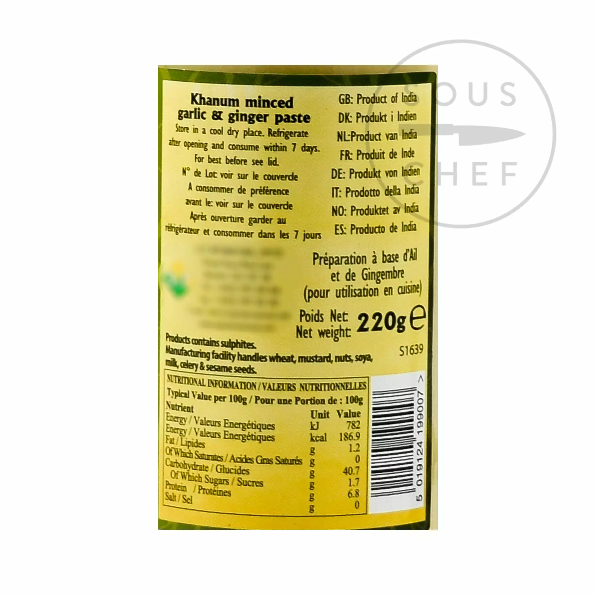 Ingredients Khanum Minced Garlic & Ginger 220g 4 Ingredients Khanum Minced Garlic & Ginger 220g