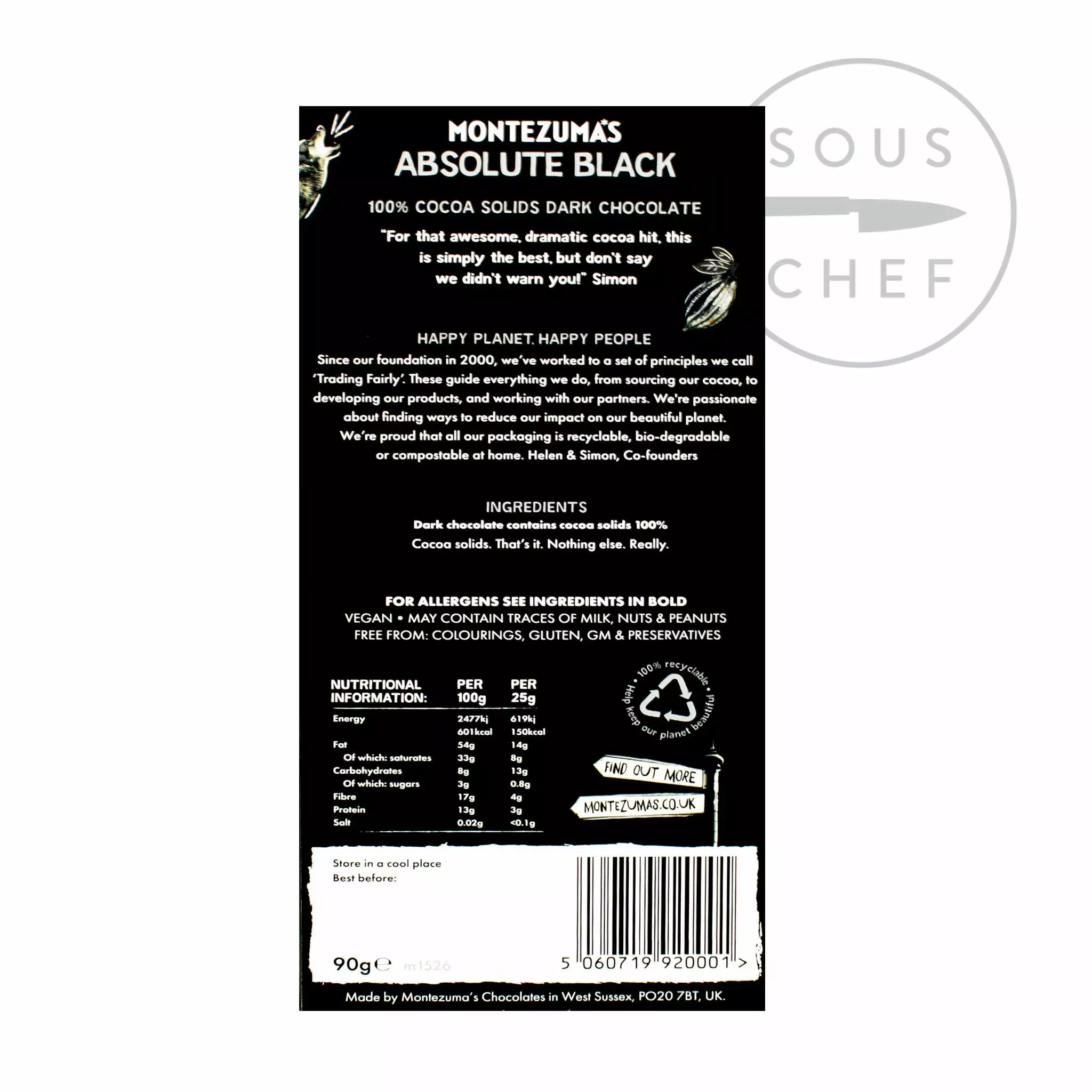 Montezuma's Dark Chocolate Absolute Black 100% Cocoa 90g Ingredients 4 Montezuma's Dark Chocolate Absolute Black 100% Cocoa 90g Ingredients