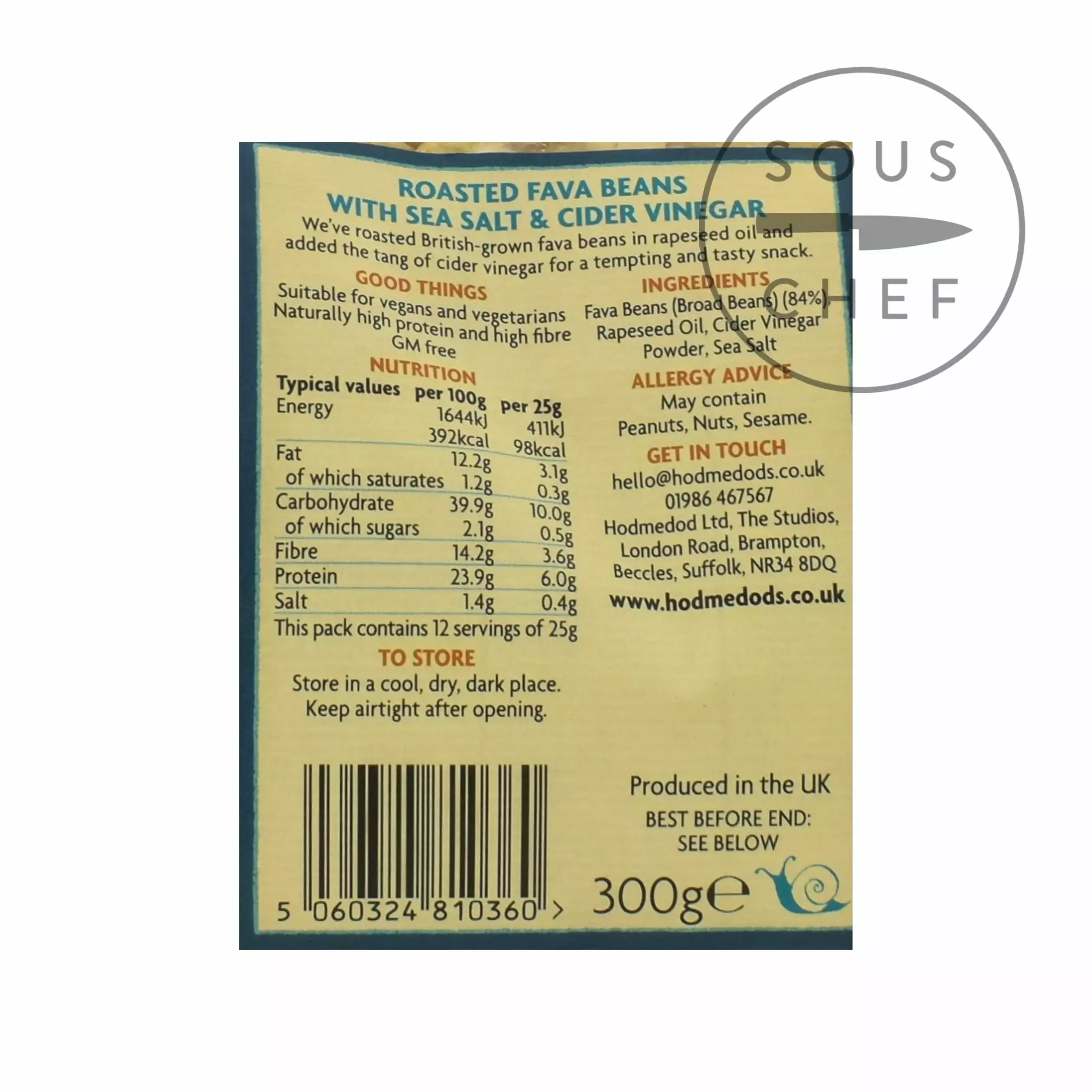 Hodmedod's Salt & Vinegar Roasted Fava Beans 300g Ingredients 4 Hodmedod's Salt & Vinegar Roasted Fava Beans 300g Ingredients