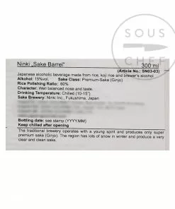Ingredients Ninki Mini Sake Barrel 300ml