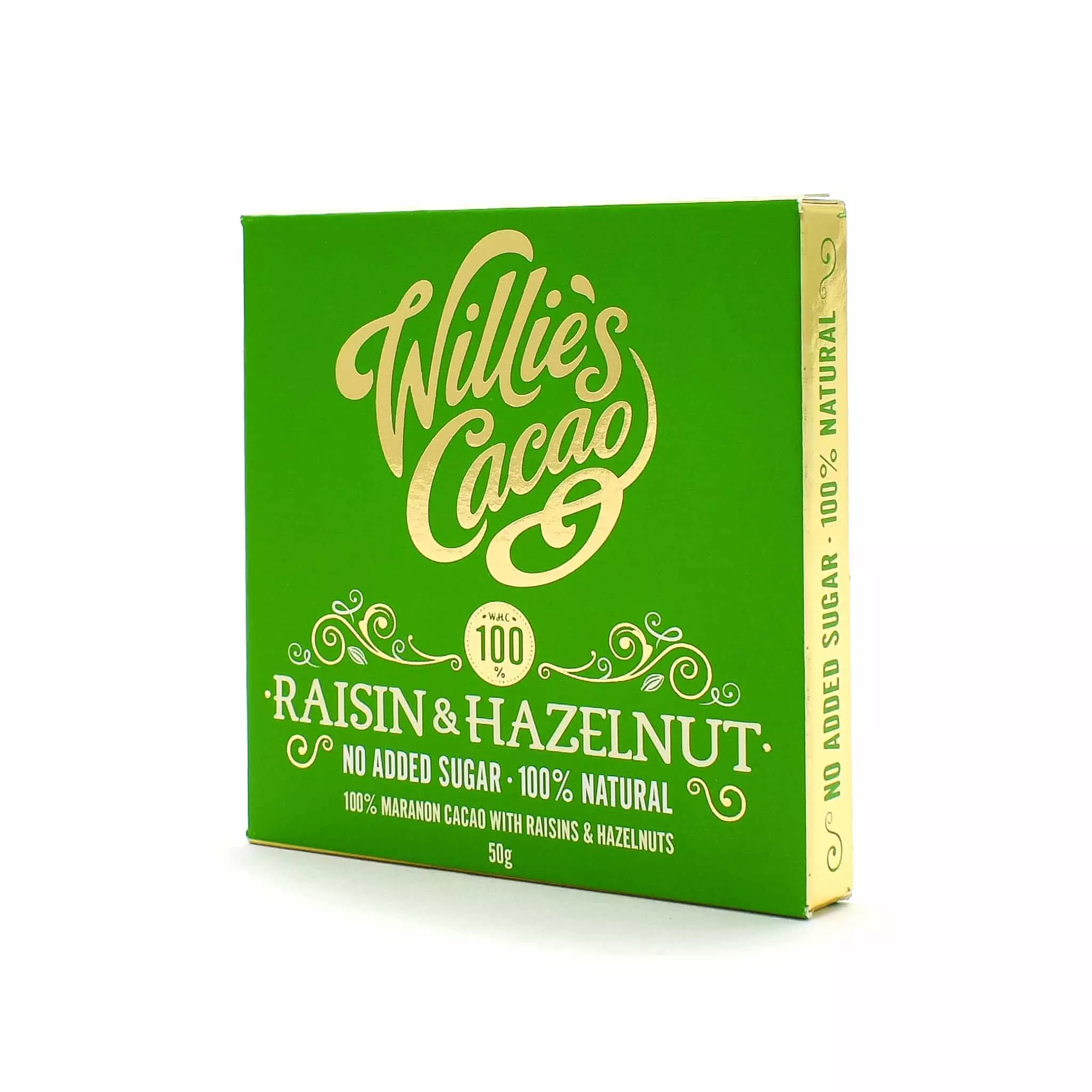 Ingredients Willie's Cacao Raisin & Hazelnut 100% Dark Chocolate 50g 3 Ingredients Willie's Cacao Raisin & Hazelnut 100% Dark Chocolate 50g