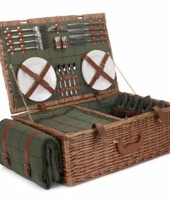 Willow Direct Tweed Picnic Hamper For 4 Green