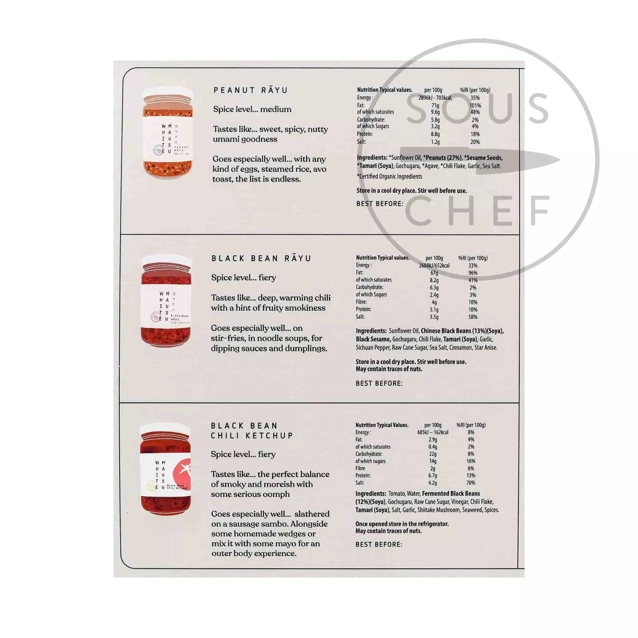 Ingredients White Mausu Chilli Sauce Box Set 5 Ingredients White Mausu Chilli Sauce Box Set