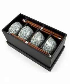Kiji Stoneware & Ceramics Blue & White Flower Rice Bowl Set With Chopsticks 7 Kiji Stoneware & Ceramics Blue & White Flower Rice Bowl Set With Chopsticks