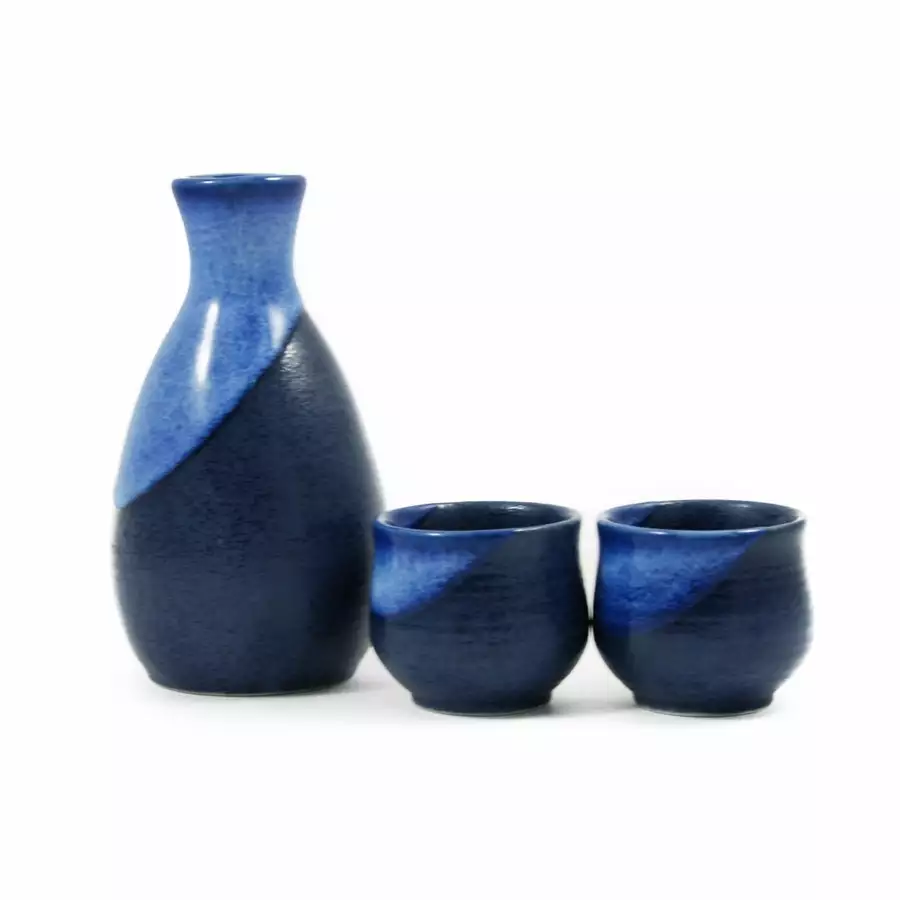 Kiji Stoneware & Ceramics Tableware Blue Sake Set 3 Kiji Stoneware & Ceramics Tableware Blue Sake Set