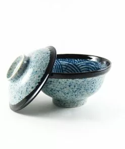 Kiji Stoneware & Ceramics Blue Wave Covered Bowl