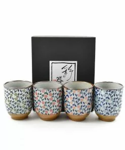 Kiji Stoneware & Ceramics Colourful Japanese Flower Tea Cup Set