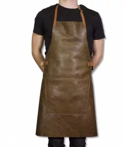 Dutchdeluxes Leather BBQ Apron In Vintage Brown