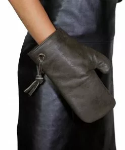 Dutchdeluxes Leather Oven Glove In Vintage Grey