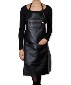 Dutchdeluxes Leather Zipper Apron In Classic Black