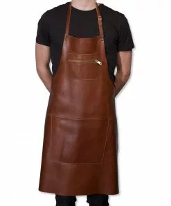 Dutchdeluxes Leather Zipper Apron In Classic Brown Cookware