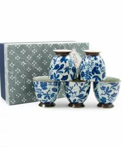 Kiji Stoneware & Ceramics Kashiwa Blue Japanese Teacup Set