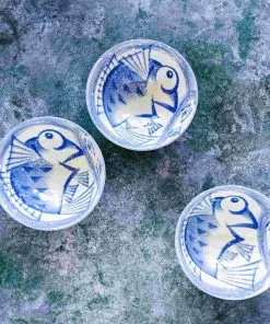 Kiji Stoneware & Ceramics Rice Bowl With Blue Fish 10 Kiji Stoneware & Ceramics Rice Bowl With Blue Fish