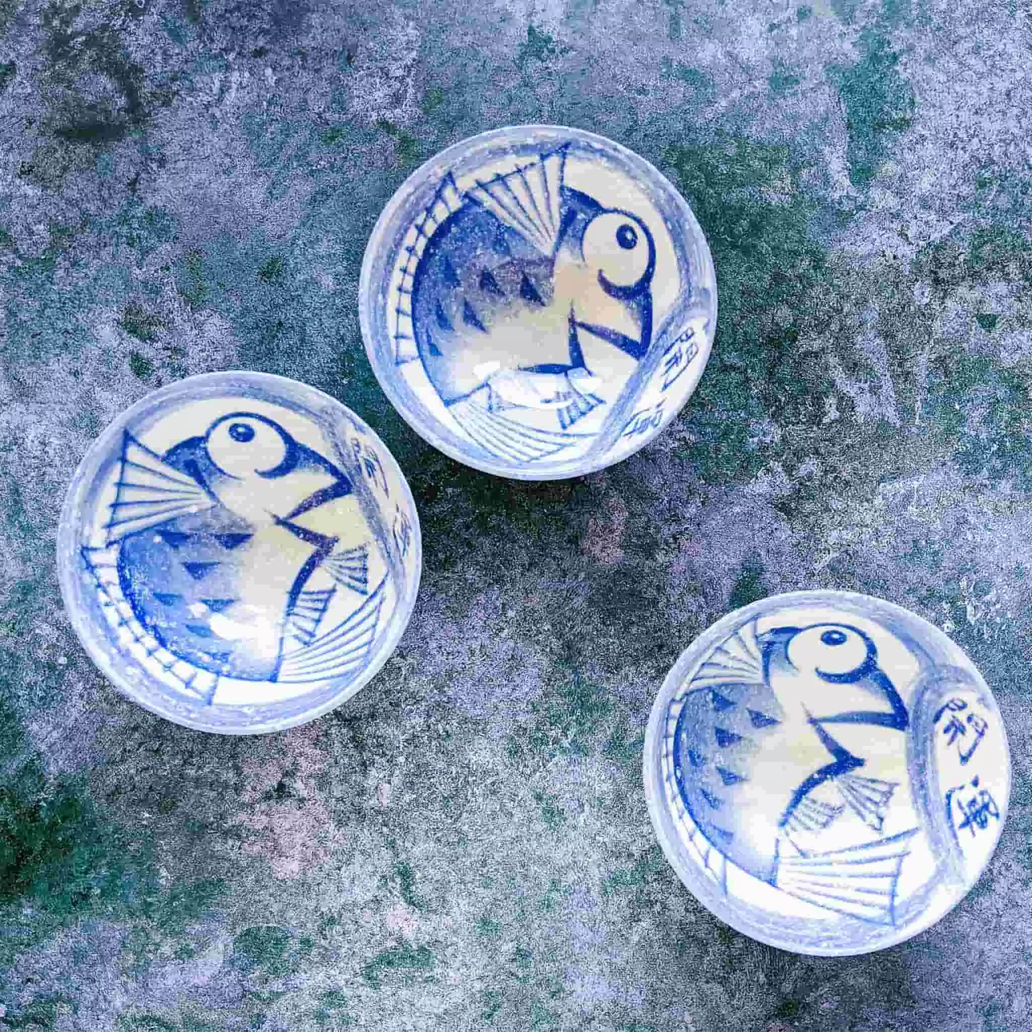 Kiji Stoneware & Ceramics Rice Bowl With Blue Fish 6 Kiji Stoneware & Ceramics Rice Bowl With Blue Fish