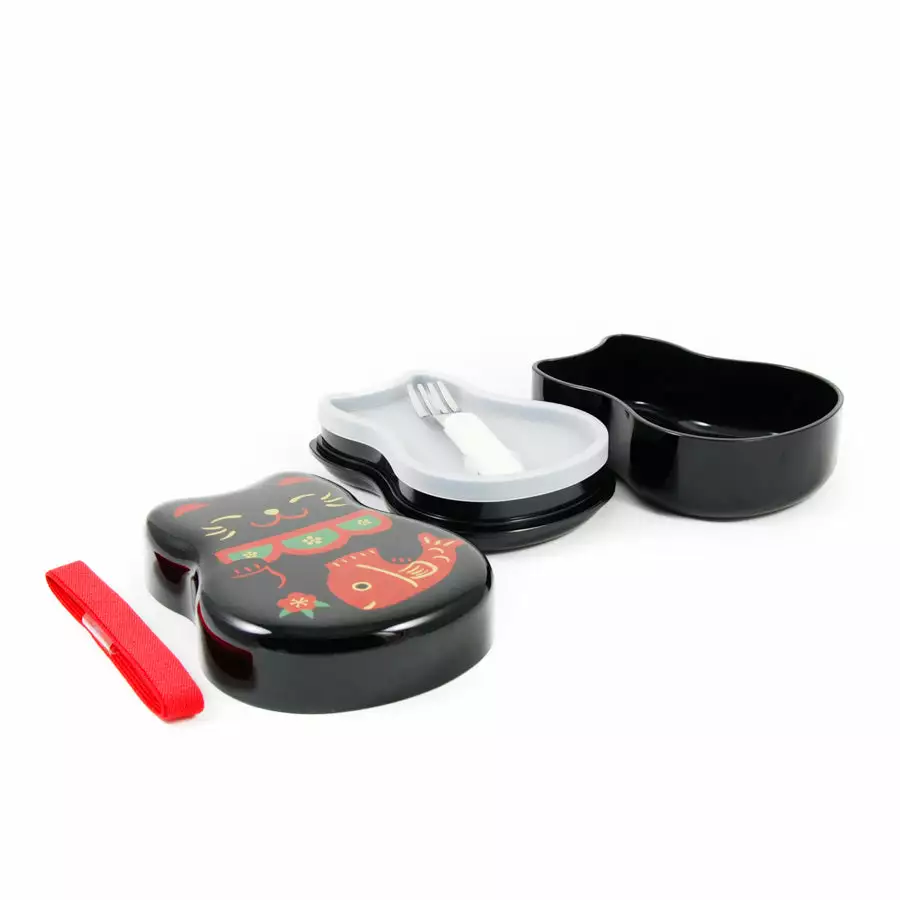 Hakoya Maruko Black Cat 2-Tier Bento Box 520ml Tableware 5 Hakoya Maruko Black Cat 2-Tier Bento Box 520ml Tableware