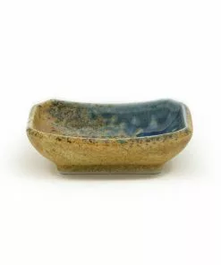 Kiji Stoneware & Ceramics Chouseki Blue Gold Sauce Dish 9cm X 6.5cm X 2.5cm High