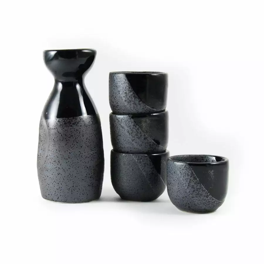 Kiji Stoneware & Ceramics Tableware Black Sake Set 3 Kiji Stoneware & Ceramics Tableware Black Sake Set