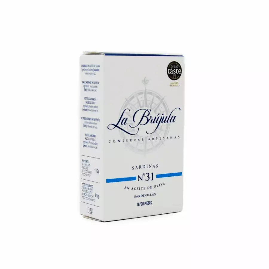 Ingredients La Brujula Sardinillas - Small Sardines 115g 3 Ingredients La Brujula Sardinillas - Small Sardines 115g