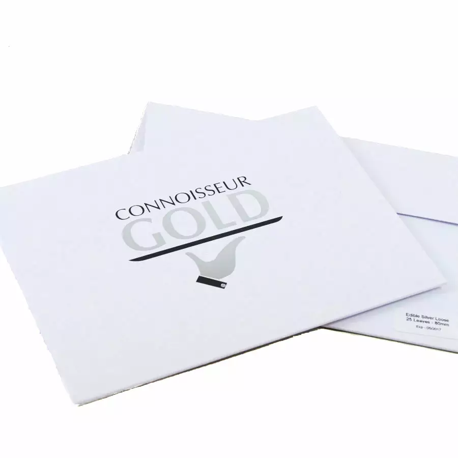Connoisseur Edible Silver Leaf Sheets X 25 Sheets, 80 X 80mm 3 Connoisseur Edible Silver Leaf Sheets X 25 Sheets, 80 X 80mm
