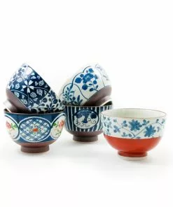Kiji Stoneware & Ceramics Traditional 5-Piece Japanese Rice Bowl Set